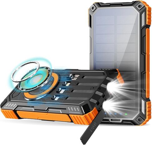 Solar Charger Power Bank– Clearance! 20000mah 15W Wireless Charger with PD22.5W Fast Charging Port, Portable Solar Panel Charger, Phone Charger Built-in 4 Cables– Only $19.99 in Saudi Arabia