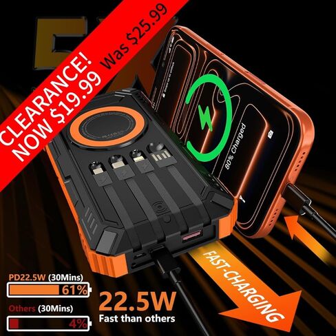 Solar Charger Power Bank– Clearance! 20000mah 15W Wireless Charger with PD22.5W Fast Charging Port, Portable Solar Panel Charger, Phone Charger Built-in 4 Cables– Only $19.99 in Saudi Arabia