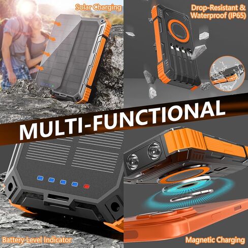 Solar Charger Power Bank– Clearance! 20000mah 15W Wireless Charger with PD22.5W Fast Charging Port, Portable Solar Panel Charger, Phone Charger Built-in 4 Cables– Only $19.99 in Saudi Arabia