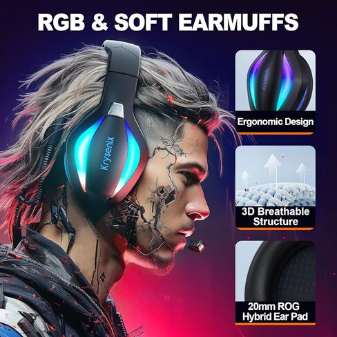 Krysenix PG1 Gaming Headset for PS4, PS5, PC, Switch, Xbox, Gaming Headphones with AI Stereo Microphone Sound, Computer Headset with 3.5mm Jack & RGB Light in Saudi Arabia