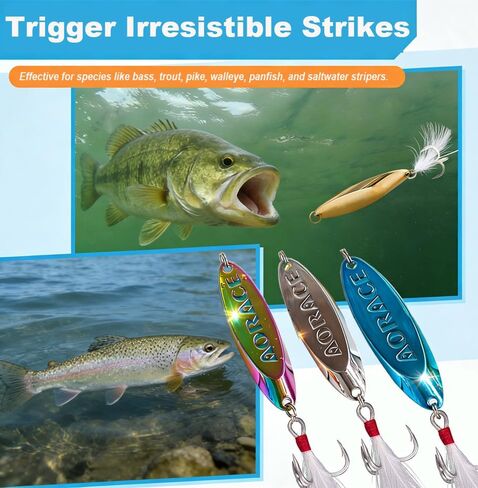 Fishing Spoon Lure Jigging Spoon Durable Treble Hooks for Saltwater & Freshwater Fishing, Casting Spoon for Bass, Trout, Salmon, Pike, Walleye, Crappie in Saudi Arabia