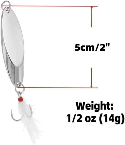 Fishing Spoons Lures for Bass Trout Salmon, 1/5oz Sliver Metal Spoon Lures for Saltwater Freshwater, 10Pcs Casting Spinner Bait Set with Durable Hooks for Lakes Rivers & Surf Fishing in Saudi Arabia