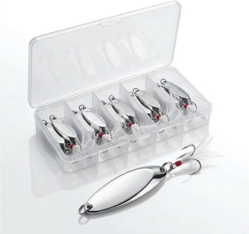 Fishing Spoons Lures for Bass Trout Salmon, 1/5oz Sliver Metal Spoon Lures for Saltwater Freshwater, 10Pcs Casting Spinner Bait Set with Durable Hooks for Lakes Rivers & Surf Fishing in Saudi Arabia