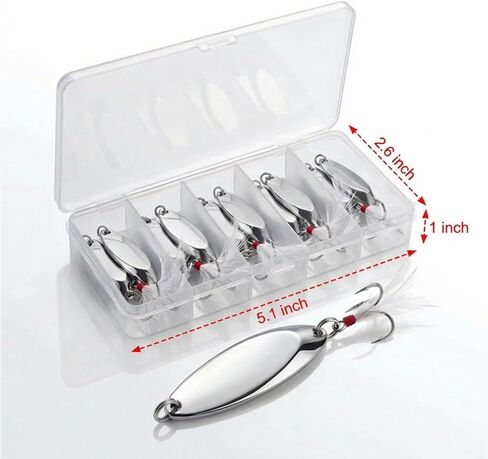 Fishing Spoons Lures for Bass Trout Salmon, 1/5oz Sliver Metal Spoon Lures for Saltwater Freshwater, 10Pcs Casting Spinner Bait Set with Durable Hooks for Lakes Rivers & Surf Fishing in Saudi Arabia