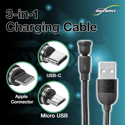 كابل BoxWave متوافق مع Meta Quest 2 - كابل MagnetoSnap AllCharge، كابل شحن مغناطيسي USB Type-C Micro USB - أسود in Kuwait