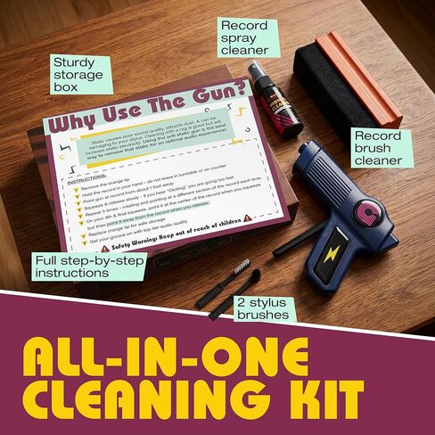 Anti Static Gun For Vinyl Records | Vinyl Record Cleaner Kit Includes Zero Static Remover Gun With Stylus Cleaner, Record Cleaning Brush, and Album Cleaning Solution - With Vintage Turntable Packaging in Saudi Arabia