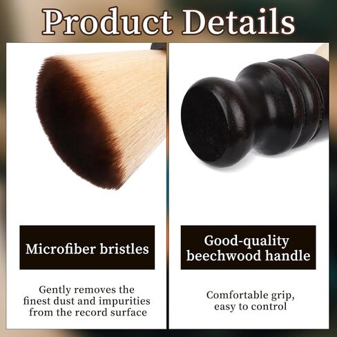 Vinyl Record Cleaner Brush, Anti-Static Record Player Cleaning Brush Soft Microfiber Bristles with Wooden Handle Dust Remover for LP Turntable CD Albums Cartridge in Saudi Arabia