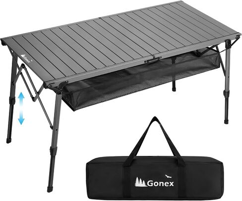 طاولة تخييم Gonex مقاس 50 بوصة مع أرجل ارتفاع قابلة للتعديل للأرضيات غير المستوية، طاولة قابلة للطي من الألومنيوم قابلة للطي مع جيب شبكي للتخييم والنزهة والشواء والطهي in Saudi Arabia