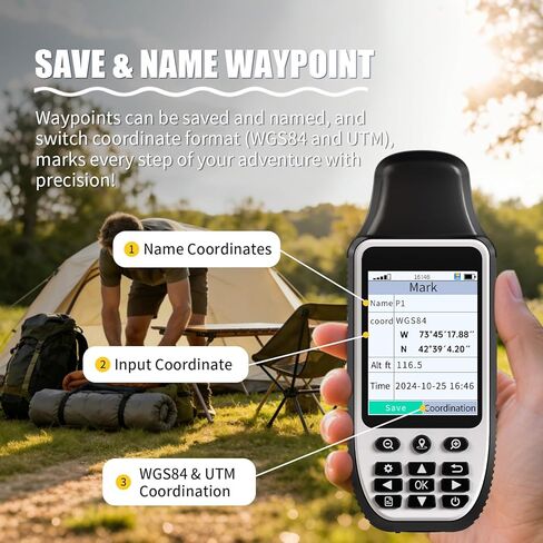S190 Handheld GPS Navigator, Rugged Handheld GPS for Hiking with 3-Axis Compass, 3.2" Color Display, Handheld GPS with Preloaded USA Topo Maps, 64GB Memory and Extra Battery Life in Saudi Arabia