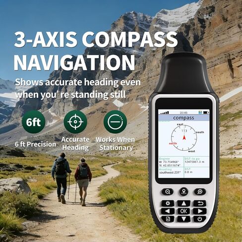 S190 Handheld GPS Navigator, Rugged Handheld GPS for Hiking with 3-Axis Compass, 3.2" Color Display, Handheld GPS with Preloaded USA Topo Maps, 64GB Memory and Extra Battery Life in Saudi Arabia