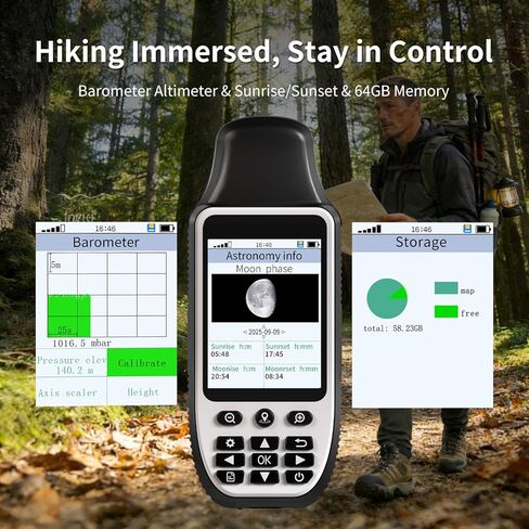 S190 Handheld GPS Navigator, Rugged Handheld GPS for Hiking with 3-Axis Compass, 3.2" Color Display, Handheld GPS with Preloaded USA Topo Maps, 64GB Memory and Extra Battery Life in Saudi Arabia