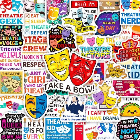 200PCS Theatre Stickers for Laptop, Waterproof Vinyl Drama Stickers for Water Bottle Phone Scrapbook, Musical Theatre Gifts for Kids Teens, Drama Club Party Favors in Saudi Arabia