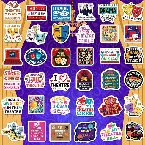 200PCS Theatre Stickers for Laptop, Waterproof Vinyl Drama Stickers for Water Bottle Phone Scrapbook, Musical Theatre Gifts for Kids Teens, Drama Club Party Favors in Saudi Arabia