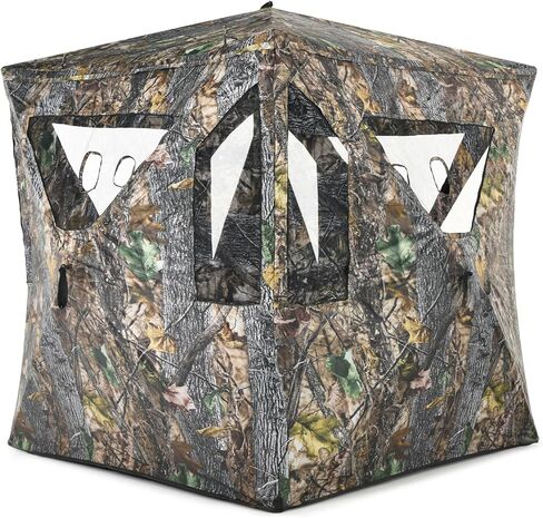 GYMAX Hunting Blind, 3 Persons Pop Up Ground Blind with Shooting Hole, Windows & Silent Sliding, 360 Degree See Through Portable Durable Hunting Tent, Camouflage Ground Blind for Deer Turkey Hunting in Saudi Arabia