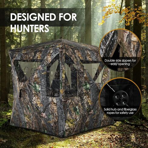 GYMAX Hunting Blind, 3 Persons Pop Up Ground Blind with Shooting Hole, Windows & Silent Sliding, 360 Degree See Through Portable Durable Hunting Tent, Camouflage Ground Blind for Deer Turkey Hunting in Saudi Arabia