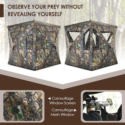 GYMAX Hunting Blind, 3 Persons Pop Up Ground Blind with Shooting Hole, Windows & Silent Sliding, 360 Degree See Through Portable Durable Hunting Tent, Camouflage Ground Blind for Deer Turkey Hunting in Saudi Arabia