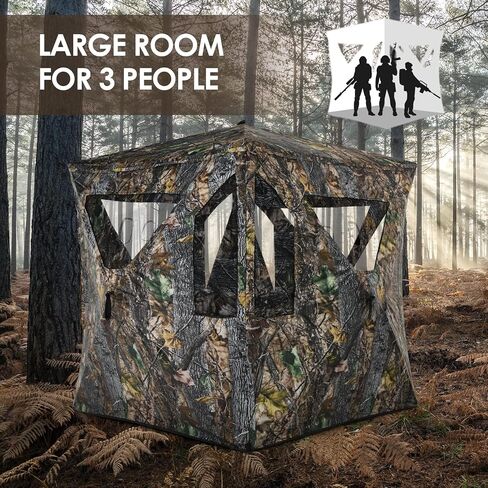 GYMAX Hunting Blind, 3 Persons Pop Up Ground Blind with Shooting Hole, Windows & Silent Sliding, 360 Degree See Through Portable Durable Hunting Tent, Camouflage Ground Blind for Deer Turkey Hunting in Saudi Arabia