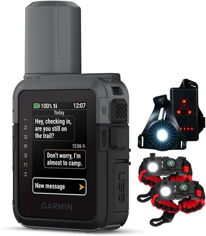 Garmin inReach Mini 3 Plus, Rugged Global Satellite Communicator with Touchscreen 010-03387-10 Bundle with Deco Essentials 2-Pack Emergency Paracord Bracelet and Wearable Front & Rear Safety Light in Saudi Arabia