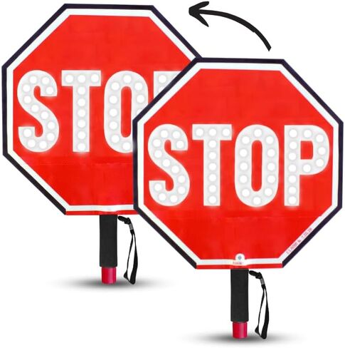 12" LED Stop/Stop Dopuble-Sided Paddle, Bright White Lights Illuminating the Letters, Automatic On/Off, Lightweight, Comfortable Grip, Rechargeable in Saudi Arabia