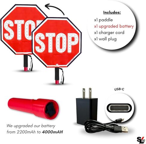 12" LED Stop/Stop Dopuble-Sided Paddle, Bright White Lights Illuminating the Letters, Automatic On/Off, Lightweight, Comfortable Grip, Rechargeable in Saudi Arabia