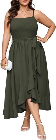Women's Plus Size Summer Spaghetti Strap Maxi Dress Smocked Ruffle Wedding Guest Party Cocktail Holiday Dresses in Saudi Arabia