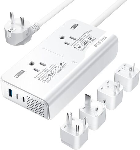 BESTEK 220V to 110V Converter for European Travel - Voltage Converter US to Europe with with 2 AC 2 USBC 1 USBA Ports, International Travel Adapter for Hair Straightener in Saudi Arabia