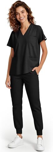 Meidiero Scrubs for Women Set - Nurse Uniform V-Neck Short Sleeve Top & Rib Cuffed Jogger Pants, Multi Pockets in Saudi Arabia