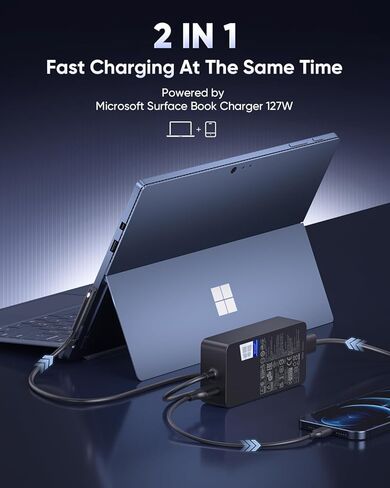 127W Microsoft Surface Book 3 Charger for 102W Surface Book 2, 1, Surface Laptop Studio 2,1,i5,i7, and Windows Surface Pro/Laptop/Go/Tablet,Support 102W, 65W, 44W, 36W, LED. 10FT in Saudi Arabia