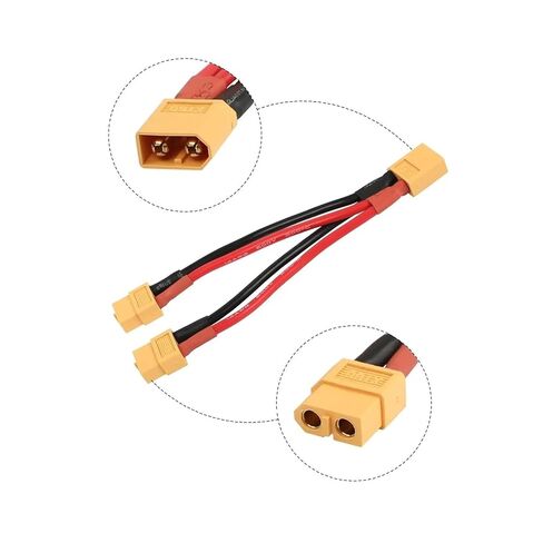 كابل موصل البطارية المتوازي XT60، كابل محول 14AWG 1 أنثى إلى 2 ذكر Y، 10 سم/3.93 بوصة in Saudi Arabia