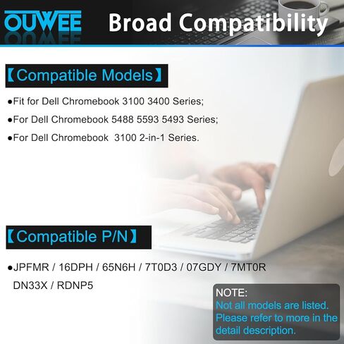 استبدال بطارية JPFMR لجهاز Dell Chromebook 3100 3400 2 في 1 5488 5493 5593 P90F Series Notebook 0JPFMR 7T0D3 07T0D3 7MT0R 7MTOR 16DPH DN33X RDNP5 65N6H 42Wh 3500mAh 11.4V in Saudi Arabia