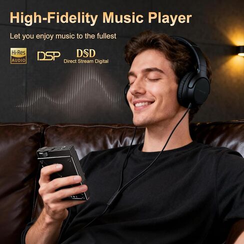 مشغل HiFi MP3، مشغل موسيقى صوتي رقمي عالي الدقة DSD بدون فقدان، مشغل صوت DAC FLAC محمول، 192 كيلو هرتز/24 بت، مشغل صوت محمول 64 جيجابايت، يدعم حتى 256 جيجابايت (أسود) in Kuwait