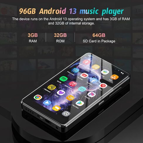 96GB Android Portable MP3 Player, 5" MP4 Player with Bluetooth and WiFi, Music Player with Android 13, HiFi Sound, MP3 Player with Spotify, YouTube, Play Store in Saudi Arabia