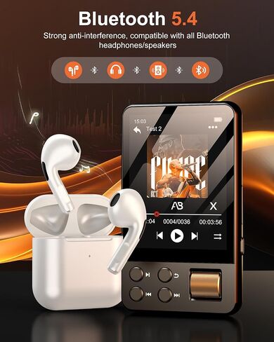 128GB MP3 Player with Bluetooth 5.3, AGXOV Music Player with Built-in HD Speaker, FM Radio, Voice Recorder, HiFi Sound, E-Book, Earphones Included (Black) (2.4''128GB) in Saudi Arabia