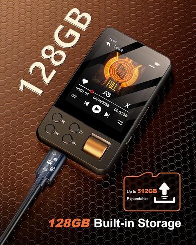 128GB MP3 Player with Bluetooth 5.3, AGXOV Music Player with Built-in HD Speaker, FM Radio, Voice Recorder, HiFi Sound, E-Book, Earphones Included (Black) (2.4''128GB) in Saudi Arabia