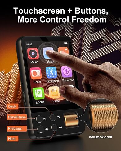 128GB MP3 Player with Bluetooth 5.3, AGXOV Music Player with Built-in HD Speaker, FM Radio, Voice Recorder, HiFi Sound, E-Book, Earphones Included (Black) (2.4''128GB) in Saudi Arabia