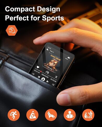 128GB MP3 Player with Bluetooth 5.3, AGXOV Music Player with Built-in HD Speaker, FM Radio, Voice Recorder, HiFi Sound, E-Book, Earphones Included (Black) (2.4''128GB) in Saudi Arabia
