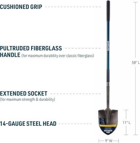 Gemplers Commercial Grade Round Point Shovel with Extended Socket (Fiberglass Handle, Measures 58" L Overall) in Saudi Arabia