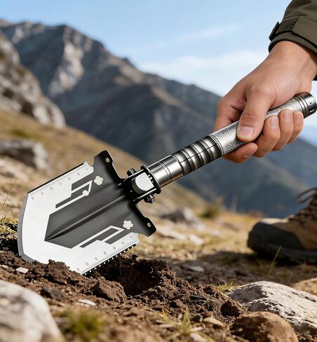 Folding Rescue Shovel - High Carbon Steel Camping Spade, Multifunctional Compact Digging Tool for Off-Roading, Hiking, Camping and Emergency Kits in Saudi Arabia