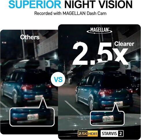 كاميرا Magellan Dash Cam أمامية وخلفية، 2.5K + 1080p Full HD Dash Camera، بطاقة 64 جيجابايت، حامل قوي، وضع ركن السيارة، Dual Starvis 2، شبكة Wi-Fi مدمجة، نظام تحديد المواقع العالمي (GPS)، التحكم في التطبيقات، رؤية ليلية in Kuwait