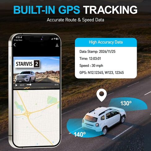كاميرا Magellan Dash Cam أمامية وخلفية، 2.5K + 1080p Full HD Dash Camera، بطاقة 64 جيجابايت، حامل قوي، وضع ركن السيارة، Dual Starvis 2، شبكة Wi-Fi مدمجة، نظام تحديد المواقع العالمي (GPS)، التحكم في التطبيقات، رؤية ليلية in Kuwait