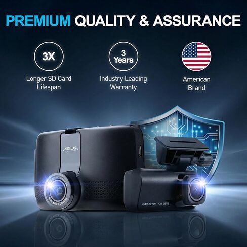 كاميرا Magellan Dash Cam أمامية وخلفية، 2.5K + 1080p Full HD Dash Camera، بطاقة 64 جيجابايت، حامل قوي، وضع ركن السيارة، Dual Starvis 2، شبكة Wi-Fi مدمجة، نظام تحديد المواقع العالمي (GPS)، التحكم في التطبيقات، رؤية ليلية in Kuwait
