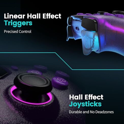 وحدة تحكم Linhugame اللاسلكية لجهاز PS5/Pro/Slim/PC، مع غلاف شفاف/شريط إضاءة RGB/أقراص تحكم بتأثير القاعة ومشغل/ماكرو/توربو/مقبس صوت 3.5 ملم/مكبر صوت وميكروفون/لوحة ألعاب ببطارية كبيرة سعة 1500 مللي أمبير في الساعة (أرجواني) in Kuwait