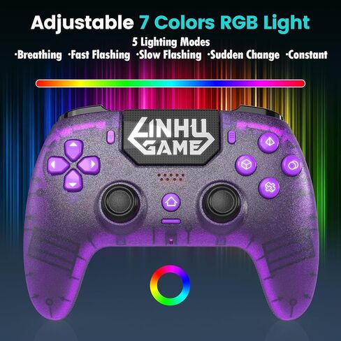 وحدة تحكم Linhugame اللاسلكية لجهاز PS5/Pro/Slim/PC، مع غلاف شفاف/شريط إضاءة RGB/أقراص تحكم بتأثير القاعة ومشغل/ماكرو/توربو/مقبس صوت 3.5 ملم/مكبر صوت وميكروفون/لوحة ألعاب ببطارية كبيرة سعة 1500 مللي أمبير في الساعة (أرجواني) in Kuwait