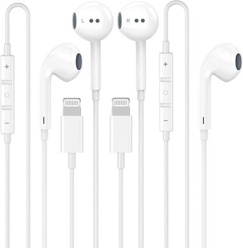 2 Pack Wired Headphones for iPhone Earbuds Built-in Microphone & Volume Control Nosie Reduction Headsets Compatible with iPhone 14/13/12/11/XR/XS/X/8/7/SE/Pro/Pro Max/Support All iOS System in Saudi Arabia