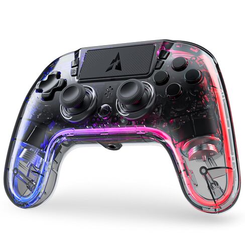 وحدة تحكم لاسلكية AUROCE لجهاز PS4/PS3/PC، وحدة تحكم LED PS4 Dualshock 4 شفافة مع RGB Neon، عصا تناظرية ALPS، مشغل القاعة، مقبس الصوت/مكبر الصوت، Macro/Turbo-Cyber ​​Gray in Saudi Arabia
