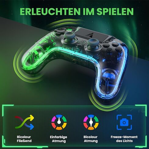 وحدة تحكم لاسلكية AUROCE لجهاز PS4/PS3/PC، وحدة تحكم LED PS4 Dualshock 4 شفافة مع RGB Neon، عصا تناظرية ALPS، مشغل القاعة، مقبس الصوت/مكبر الصوت، Macro/Turbo-Cyber ​​Gray in Saudi Arabia