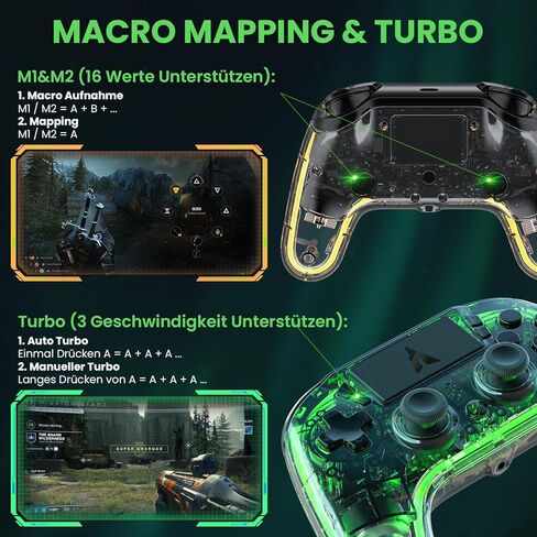 وحدة تحكم لاسلكية AUROCE لجهاز PS4/PS3/PC، وحدة تحكم LED PS4 Dualshock 4 شفافة مع RGB Neon، عصا تناظرية ALPS، مشغل القاعة، مقبس الصوت/مكبر الصوت، Macro/Turbo-Cyber ​​Gray in Saudi Arabia