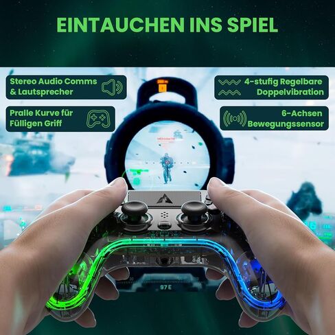 وحدة تحكم لاسلكية AUROCE لجهاز PS4/PS3/PC، وحدة تحكم LED PS4 Dualshock 4 شفافة مع RGB Neon، عصا تناظرية ALPS، مشغل القاعة، مقبس الصوت/مكبر الصوت، Macro/Turbo-Cyber ​​Gray in Saudi Arabia