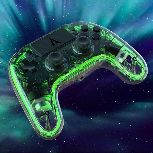 وحدة تحكم لاسلكية AUROCE لجهاز PS4/PS3/PC، وحدة تحكم LED PS4 Dualshock 4 شفافة مع RGB Neon، عصا تناظرية ALPS، مشغل القاعة، مقبس الصوت/مكبر الصوت، Macro/Turbo-Cyber ​​Gray in Saudi Arabia