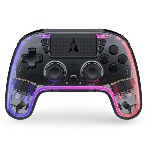 وحدة تحكم لاسلكية AUROCE لجهاز PS4/PS3/PC، وحدة تحكم LED PS4 Dualshock 4 شفافة مع RGB Neon، عصا تناظرية ALPS، مشغل القاعة، مقبس الصوت/مكبر الصوت، Macro/Turbo-Cyber ​​Gray in Saudi Arabia